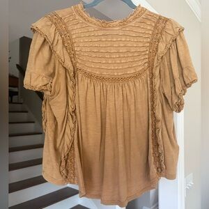 Free People Ruffle Embroidered Shirt XS